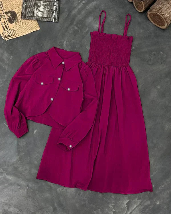 Kaaj Button Coati With Gazzer Romper Frock Style