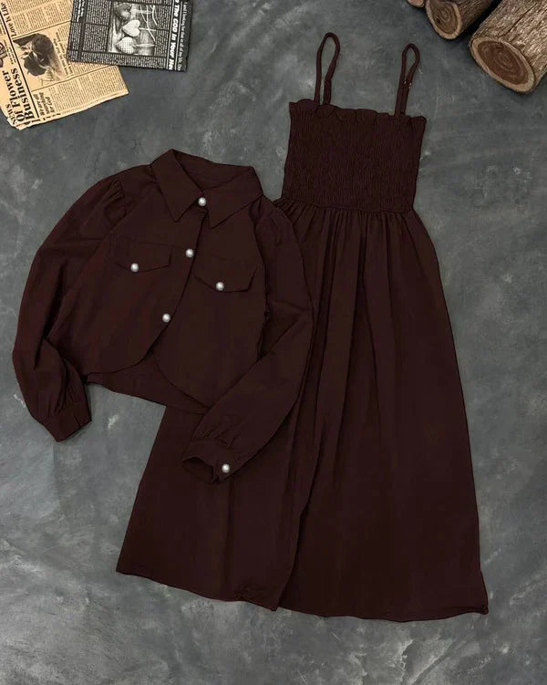 Kaaj Button Coati With Gazzer Romper Frock Style