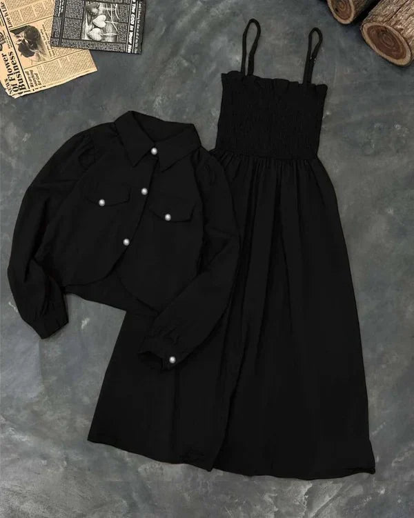 Kaaj Button Coati With Gazzer Romper Frock Style