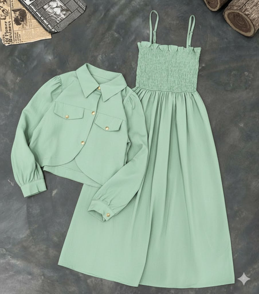 Kaaj Button Coati With Gazzer Romper Frock Style